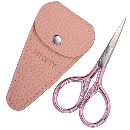 Image of Small Pointed Scissors for Women Men Facial Hair, Beard, Mustache | Mini Grooming Scissor Little Travel Shears, for Eyebrow, Eyelash, Sewing, Embroidery, Craft, Detail Thread Cut with Sheath