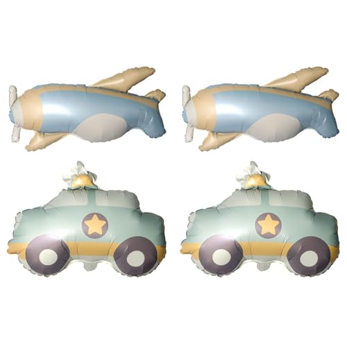 SLEEKEE 4 Pièces Ballons Mats, Ballons De Voiture Et d'avion, Ballons en Aluminium, Décorations De Ballons Créatives Et Mignonnes, Décorations De Fond pour Anniversaires d'enfants