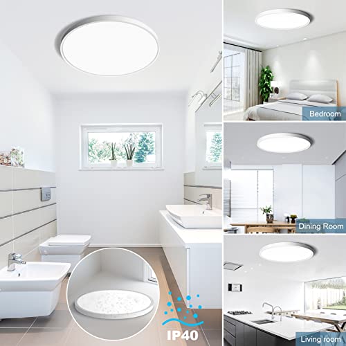 12 Inch Led Flush Mount Ceiling Light Fixture, 5000K Daylight White, 3200Lm, 24W, Flat Modern Round Lighting Fixture, 240W Equivalent White Ceiling Lamp For Kitchens, Stairwells, Bedrooms.etc. #TOP5