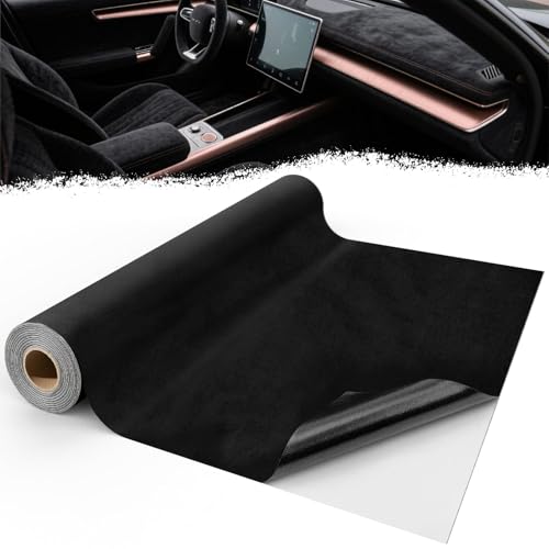 Mbsomnus Tejido de Microfibra Autoadhesivo 200x40 cm Tela del Coche Adhesivo Elástico Imitación Gamuza Cuero Sintético Negro Lámina para Salpicadero Interior del Coche Muebles Joyería Cajón DIY
