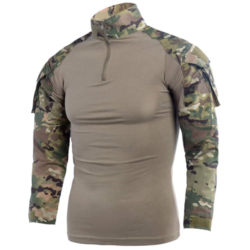 Image of LANBAOSI Mens Ripstop Tactical Shirt Long Sleeve Combat Shirt Multicam Military T Shirts Airsoft Hunting Woodland, Cp-ge, M