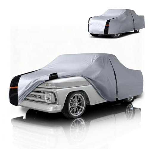 Image of Multi-Layer Ford F100 Truck Cover, Custom fit F100 1953-1983 Regular /Extended /Crew Cab SB(6.4'-6.5') Car Cover Waterproof All Weather, Full Exterior Cover Rain Wind and UV Protection with Door Zipper