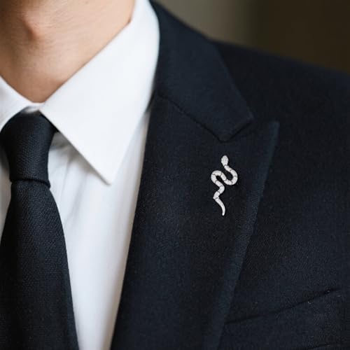 Image of Gold Snake Brooches Pins for Women Men Statement Snake Enamel Lapel Pins Crystal Rhinestone Accessories Powerful Animal Insect Clothing Coat Jacket Lapel Jewelry Gifts