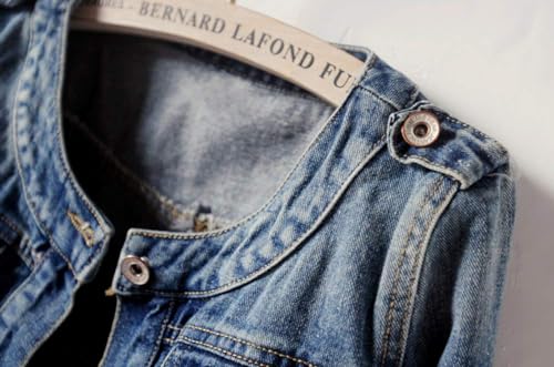 Kedera Women's Denim Jacket Button Down Collarless Long Sleeve Washed Cute Jean Jackets3