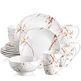 Design moderne unique en forme d'éclaboussures d'or : teinte pure nature, aspect moderne élégant, design doré chaud et magnifique vernis lisse, notre service combiné LOVECASA attire tous les regards sur votre table. En raison de son design unique, le motif de chaque set de vaisselle a ses propres caractéristiques. Grâce à la surface émaillée, le service de table est facile à nettoyer.