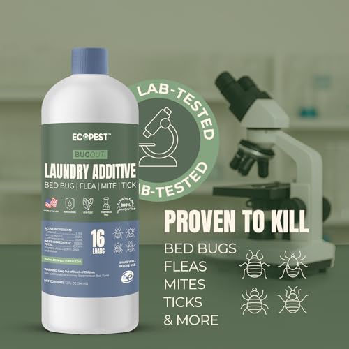 Image of BugOut! Laundry Additive - Natural Detergent Booster for Bed Bug, Mite, Flea, Tick & Carpet Beetle Treatment | Plant-Based Killer, Made with Fabric-Safe Soap | Works in Hot and Cold Wash (32 Oz)