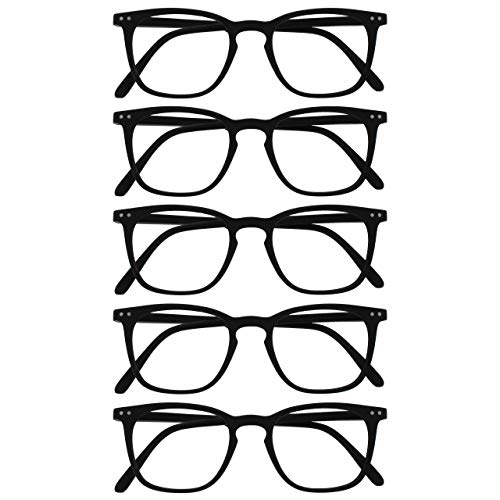 OPULIZE Bex Gafas de Lectura Pack de 5 Montura de Diseño Cuadrada Grande Negro Mate Lentes Resistentes a Arañazos Bisagras de Muelle Unisex Hombre RRRRR64-1 +2.00