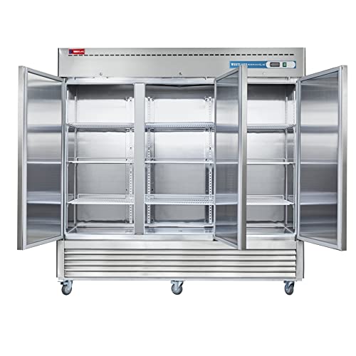 Westlake WKR-82B 82 Inch W Commercial Refrigerator 3 Door 3 Section Stainless Steel Reach In Solid Door Upright Fan Cooling 72 Cu.Ft Cooler thumb #7
