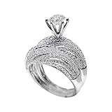 TEELONG Anillo de compromiso de dos piezas con diamantes brillantes para mujer, anillo de compromiso con circonita cúbica, plata, 6 (EU)