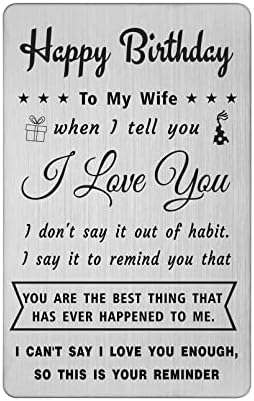 DEGASKEN Lovely Wife Birthday Card from Husband - Happy Birthday Gifts to My Wife - Romantic Wife Birthday Decorations, Steel Wallet Card