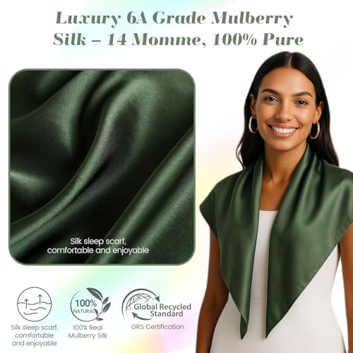 PoeticEHome Mulberry Silk Head Scarf 35"x35" - Solid Color 6A Grade Anti-Frizz Sleeping Hair Wrap, Growth Bandana, Gift Ready3