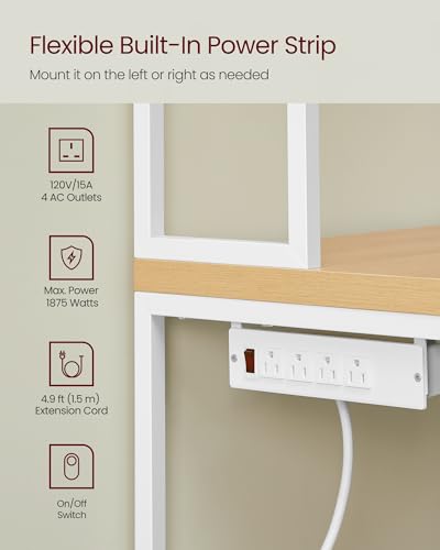 Image of VASAGLE Kitchen Bakers Rack with Power Outlet, Coffee Bar with 35.4-Inch High Worktop, Microwave Stand with 8 Hooks, 15.7 x 31.5 x 66.9 Inches, Golden Oak and Cloud White UKKS059Y01