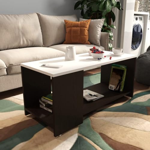 Image of ESTANTERIA Coffee Table for Living Room Wooden Engineering Wood Center Tea Table Strong & Durable Space Saving Furniture with Storage for Bedroom Modern Design Furniture Home Decor (Pavillion)