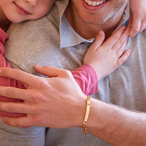 Myka - Personalized Id Bracelet For Men With Figaro Chain - Custom Gift Jewelry For Holiday, Christmas, Birthday, Father’s Day For Dad, Father, Boyfriend, Him - 925 Sterling Silver, 18K Gold Plating, Vermeil - Curved Nameplate For Him - Id Name Or Date #TOP1