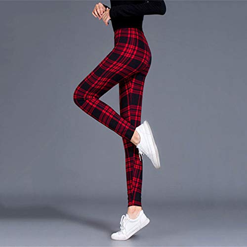 YHWW Leggings,Leggings Mujer Sexy Pantalones Push Up Leggins Moda Fitness Leggins Gym Sporting Tallas Grandes Pantalones de Cintura Alta, Wine Red Black Plaid, M Cover