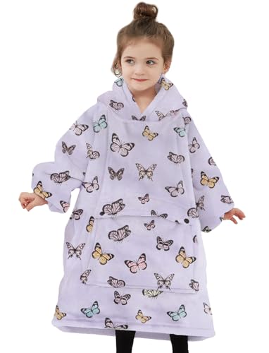 Noukow Wearable Blanket Hoodie For Toddlers Oversized Sherpa Blanket Sweatshirt Flannel Sweater Blanket 2-6 Years Old Boy Birthday Gifts All Patterns Butterfly cover