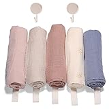 5er Set Spucktücher Baby, Hautfreundliches Mulltücher Baby, Saugfähig und Atmungsaktiv Mullwindeln, Musselin Tuch Baby mit 2 Haken, Ideal zum Reinigen, Abwischen von Neugeborenen Unisex (23 x 23 cm)