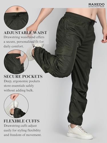 Image of Men's Water-Resistant Parachute Pants | Mens Bottom Wear | Cargo Pants for Men | Korean Pants for Man | Baggy Trackpants | Lightweight Multi-Pocket Utility Fit - Freedom to Move & All-Day Comfort