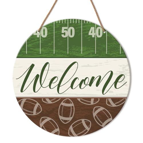 HSNBT Football Welcome Sign Front Door Decor Fall Football Decor for Home Office Boys Bedroom Porch Farmhouse Sport Football Wooden Hanging Sign Wall Decorations, Fall Family Football