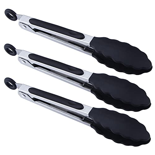 MSY BIGSUNNY Kitchen Food Tongs - 7" Mini Silicone Serving Tongs - Set of 3 (Pink)