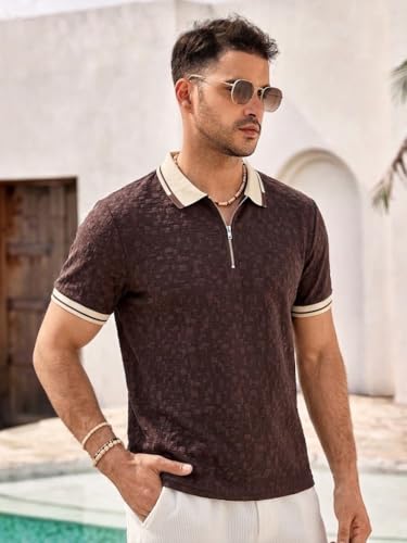 Image of TAGDO Men's Chain Jacquard Polo T Shirt | Half Sleeve | Comfortable Fit Wear | Stylish Casual Look | Breathable Feel |Modern Style | Easy Movement | Everyday Wear (Polo)