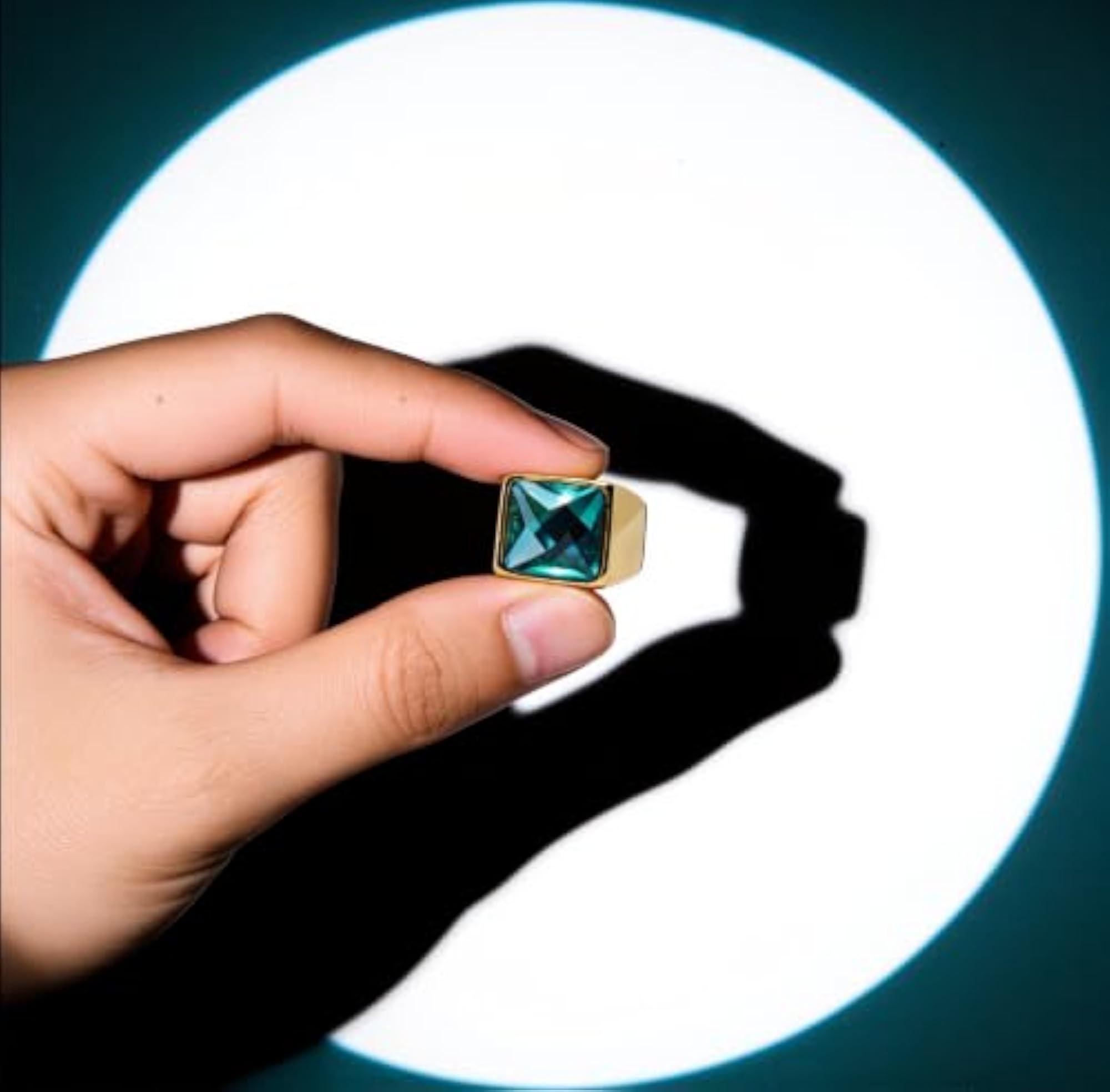 MJ Luxe Blue Stone Signet Ring, Gold Plated