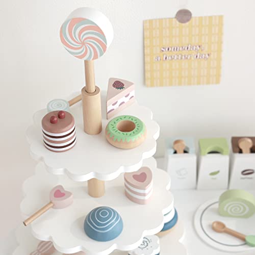 Nunukids Wooden Tea Party Set For Little Girls Fake Food For Kids Kitchen 22Pcs Cake Shop Toy #TOP1