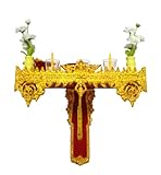 linnilyn Buddha Wood Shelf Wall Buddhist Display Vintage Gold Red Shrine 11 inches