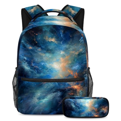 Sac à dos trousse à crayons galaxie bleue pour garçon fille | Sacs à dos de jour ados multicolores