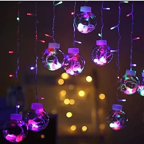 Image of Plastic 12 Lights 138 Led 8.2 Feet Curtains String Lights Window Curtain Lights Sourced (3 Meter) (String Light) Ac (Multicolor Wish Ball)