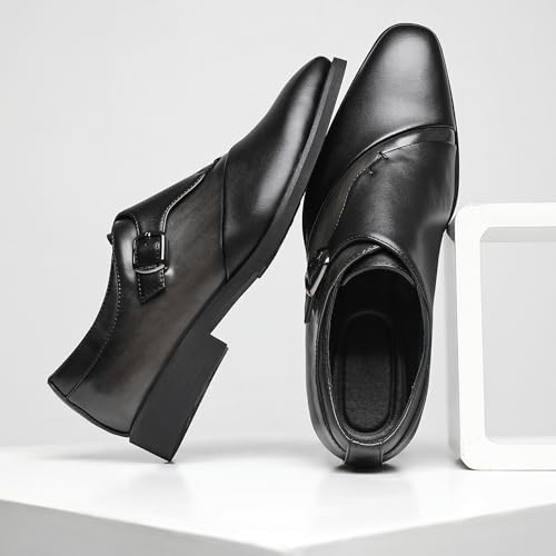 Image of SANNAX Monk Strap Men's Dress Loafer Shoes Plain Toe Classic Oxfords Shoes for Formal Business Wedding