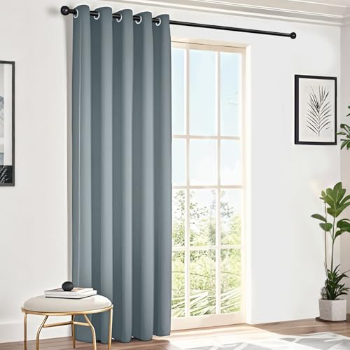 NAKIHOUSE Light Grey Blackout Curtains, Thermal Curtains 46" Wide x 54" Drop Super Blackout Eyelet Ring Top Curtains Bedroom, Single Curtain for Door Doorway Window Living Room Bedroom, 1 Panel