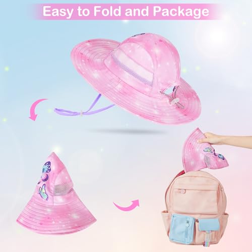 Image of Kids Sun Hat for Toddler Girls Unicorn Bucket Hats UV Protection Summer Hat for Kids Wide Brim Fishing Hat 2-8 Years