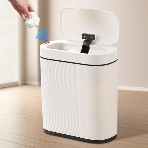 Peelanmall Cubo de basura con sensor de 8 l para baño, cubo de basura automático con tapa, estrecho – adecuado para baño, cocina, salón, dormitorio (blanco)