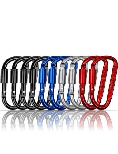 pullther Lot de 10 mousquetons de 80 mm - En aluminium - Avec articulation pivotante - Pour sports de plein air, randonnée, camping, pêche - Multicolore