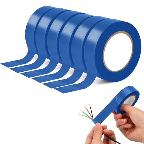 OFFCUP Cinta Adhesiva Aislante, 6pcs 19 mm x 20 m Cinta Aislante de Fuerte Adhesión, Cinta Eléctrica Alta Flexibilidad, para Reparación de Conductos Eléctricos Agrupar Cables Eléctricos (Azul)