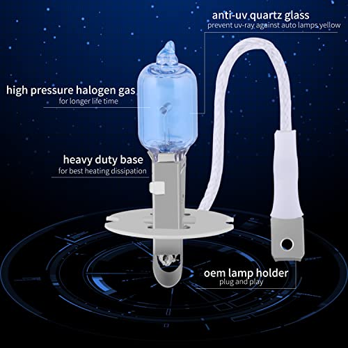 Image of H3 Headlight Bulb 5000K Super White Light Long Life Replacement PK22S 12V /55W (H3, 2 Pack)