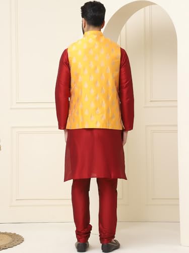 Image of SOJANYA (Since 1958 Men's Silk Blend Kurta Pyjama With Self Design Nehru Jacket