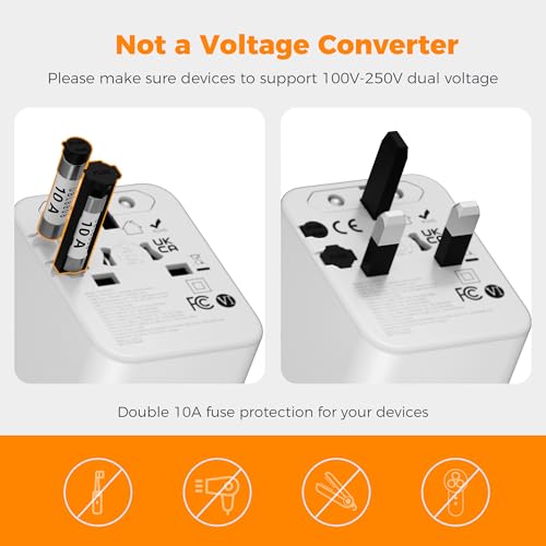 Image of TESSAN Universal Travel Adapter, Power Adapter Worldwide | Extra 2 Prong AC Outlet, 4 USB Ports (2 USB C), US to Europe Italy UK Australia Ireland, Type C G A I