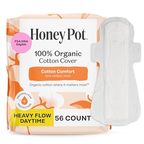 Image of The Honey Pot Company - 56ct - Sanitary Pads for Women - Non-Herbal Heavy Flow Daytime w /Wings - Organic Cotton Cover & Ultra-Absorbent Core - Feminine Care