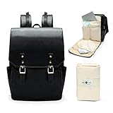 Leather Diaper Bag Backpack by miss fong, Travel Backpack Bookbag Maternity Bag with Chaning Pad, Fit in 14/15.6 Inch Computer Business Backpacks for Women Men(Black)