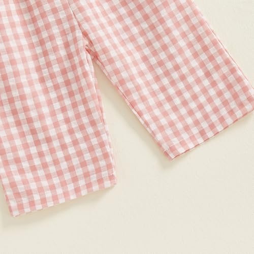 Toddler Baby Girl Summer Clothes Ruffle Sleeveless Smocked Romper One Piece Jumpsuit Suspender Pants Cute Outfit (Pink Plaid, 2-3T)