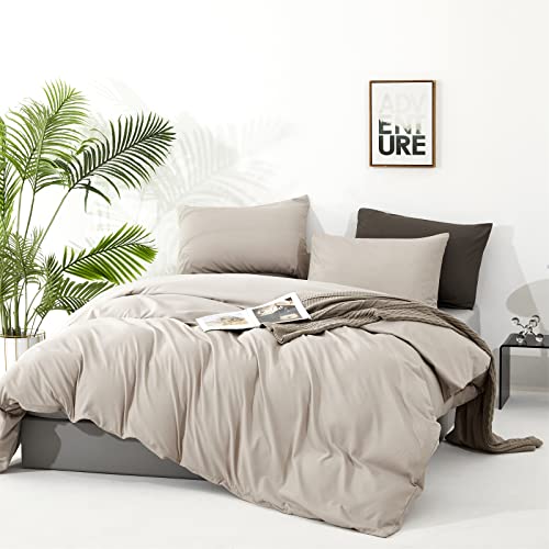Wellboo Beige Comforters Queen Size Solid Light Brown Bedding Comforter Sets Cotton Plain Dark Khaki Warm Blankets Women Men Modern Taupe Quilts Soft Durable Tan Solid Color Comforters Health Cozy Bed #TOP1