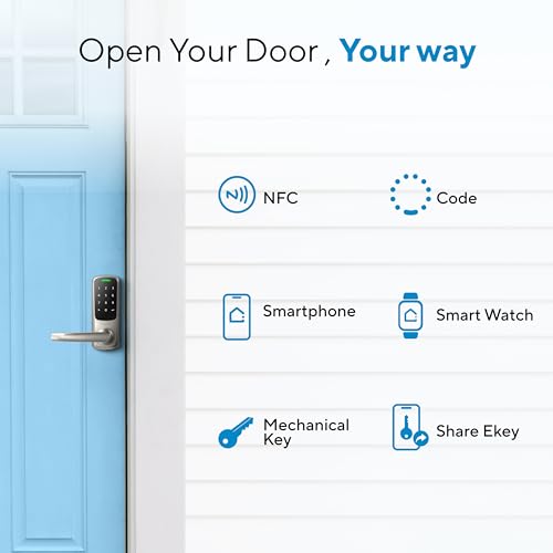 Image of ULTRALOQ Latch 5 World's First Built-in WiFi Smart Lock with NFC, 5-in-1 Keyless Entry with App Control, Smart Door Handle Lock with Touch Digital Keypad, Satin Nickel