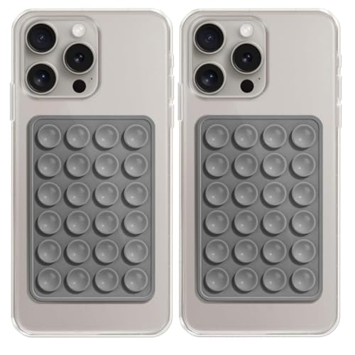 Image of 2Pcs-Black Suction Phone Case, Phone Suction Sticker, Silicone Suction Phone Case for Hands-Free Mobile Accessory Holder Grip, Video Phone Accessory Compatible Mirror, Shower (Gray)