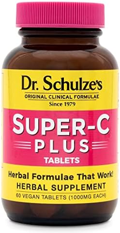 Dr. Schulze’s | Super-C Plus | Vitamin C Complex | Clinical Herbal Formula | Dietary Supplement | Immunity Support | Increase Collagen Formation & Iron Absorption | 60 Chewable Tablets (1000 mg)