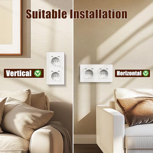 BSEED Steckdose mit USB C(5 V 2.1A),Unterputz Steckdose (Typ C und Typ C),16A 250V 2 Fach Wandsteckdose,2*USB C Einbausteckdose Geeignet für Phone,Pad-157mm*86mm,Weiß