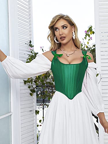 Image of Dreay Womens Vintage Asymmetrical Hem Overbust Corset Tie Front Lace-up Back Bustier Shapewear Top
