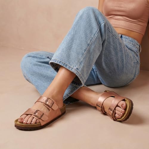 Image of CUSHIONAIRE Lane Cork Footbed Womens Sandals Comfortable Double Buckle Slip On Sandals for Women with Arch Support and Classic Two Strap Design
