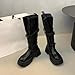 Womens Cowboy Boots:Fashion Biker Style Knee High Booties Round Toe Platform Chunky Heel Footwear Cowboy Cowgirl Shoes Fall Winter(Black,Size7.5)